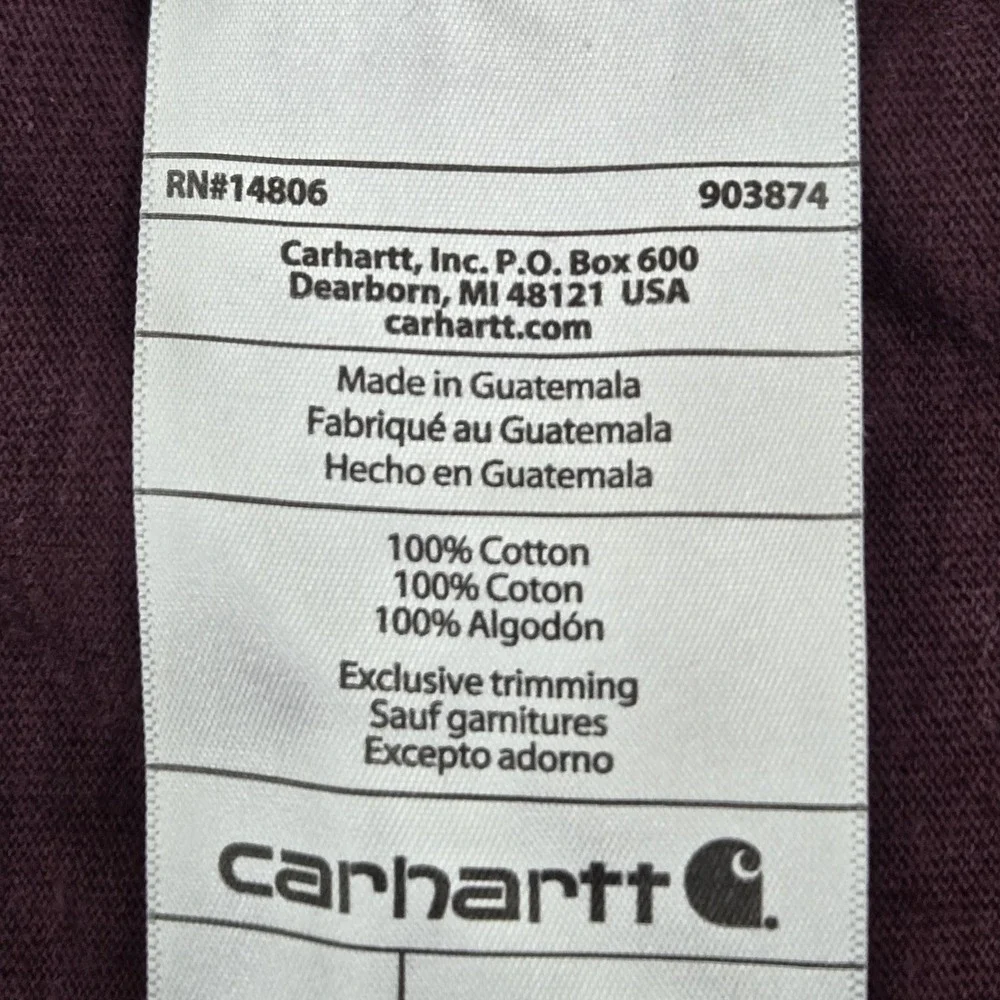 Carhartt‎ Men Shirt 2XL Burgundy K231 Long Sleeve Pocket Shirt Logo Loose